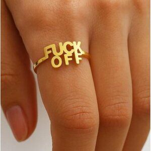 Gold Adjustable Statement Ring Bold Letter Design